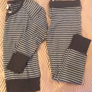 Victoria’s Secret Long Jane Thermal Pajamas Set NWT Large Grey Striped Glitter